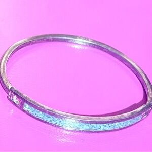 Stamped Silver Bracelet with Inlaid Turquoise